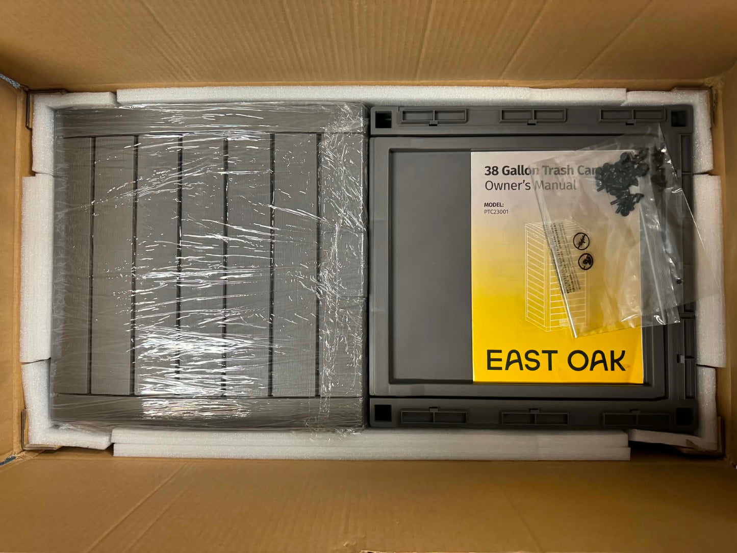 EAST OAK 38 Gallon Outdoor Trash Can Waterproof Resin Patio Garbage Bin Gray