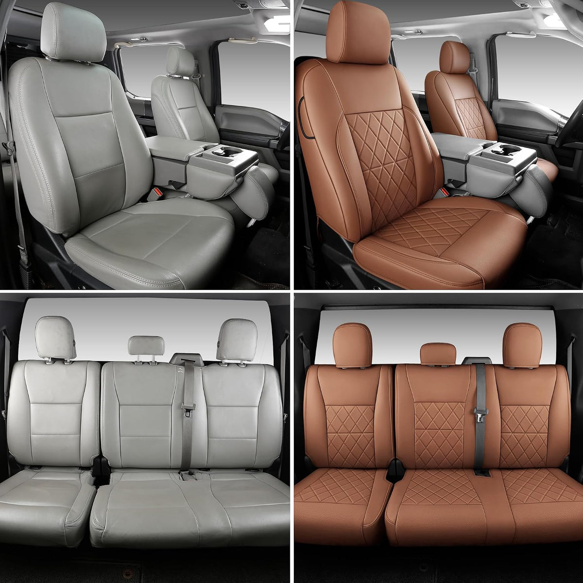 F150 Seat Covers, Napa Leather, Custom fit 2015-2026 F150 XLT XL Super Crew and 2017-2026 F250 F350 F450 XLT XL Super Duty Crew Cab(Full Set, Brown)
