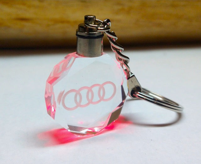 Customized Laser Engraved All Car with Logo Crystal Glass Keychain with Color Changing LED Lights (For Audi)!!