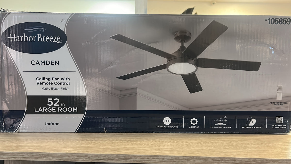 Harbor Breeze Camden 52-in Matte Black Indoor Ceiling Fan with Light Remote (5-Blade)