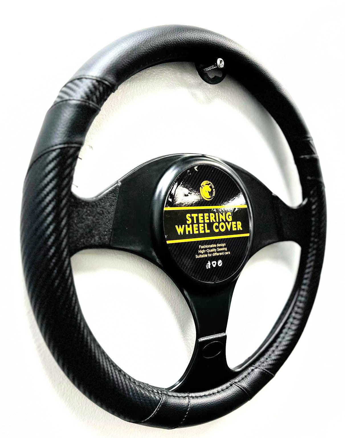 Carbon Fiber Steering Wheel Cover, Anti-Slip PU Leather, Universal Fit for Cars!