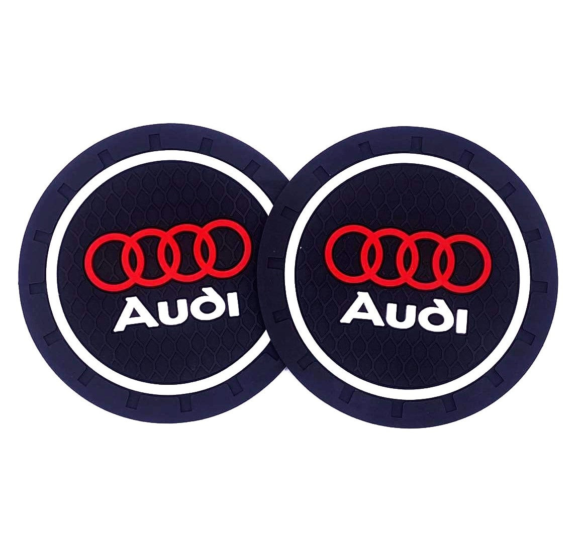 2PCS Car Cup Holder Coaster, 2.75 Inch Carbon Fiber Cup Holder Insert Coaster Pad, Non-Slip Embedded Cup Mat, Universal Car Interior Accessories for Most Vehicles with Car Make Logo
