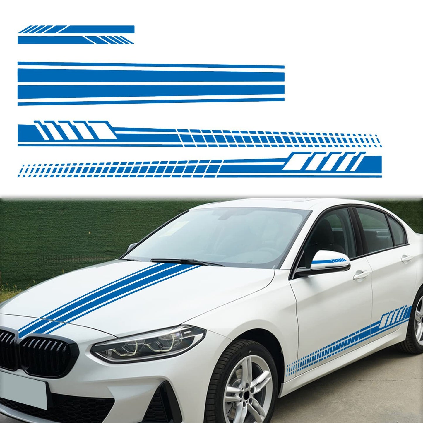 Universal Car Racing Stripe Decal Kit- Sport Style Side & Hood Stickers