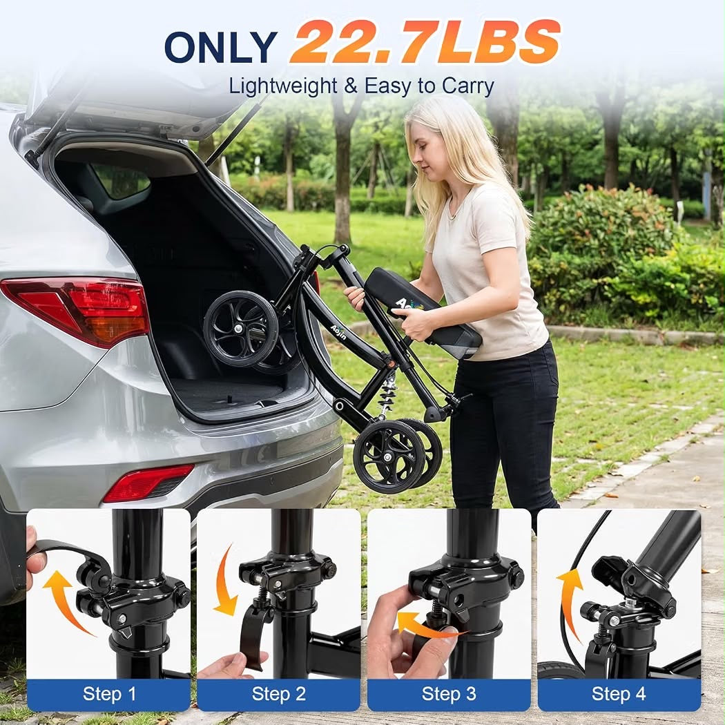 Knee Scooter for Adults 300LB, Foldable Knee Walker, 8” Wheels, Adjustable Height