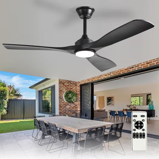Depuley 52” Ceiling Fan with Light Black 3-Blade Outdoor Indoor Remote 6-Speed