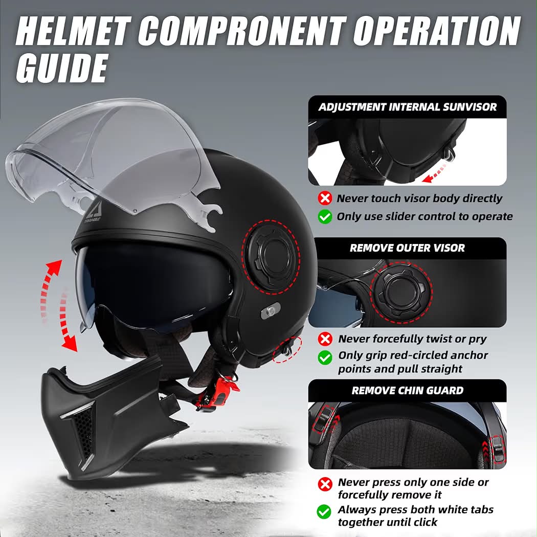 TRIANGLE Convertible Full Face Motorcycle Helmet DOT Approved for Men Women, Multi-Configuration 3/4 Open Face Street Bike Helmet with Internal Tinted Sunshield, Includes Storage Bag, size: XL