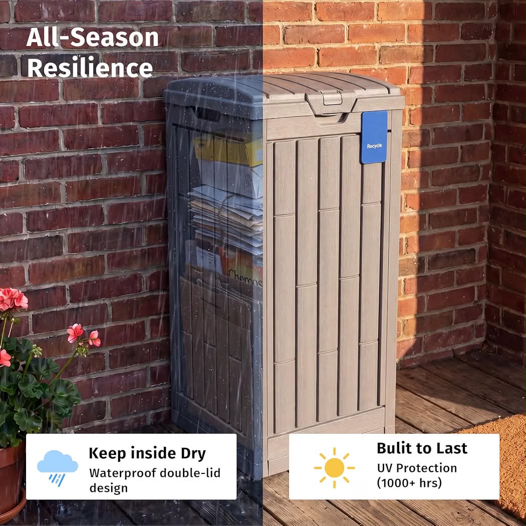 EAST OAK 38 Gallon Outdoor Trash Can Waterproof Resin Patio Garbage Bin Gray