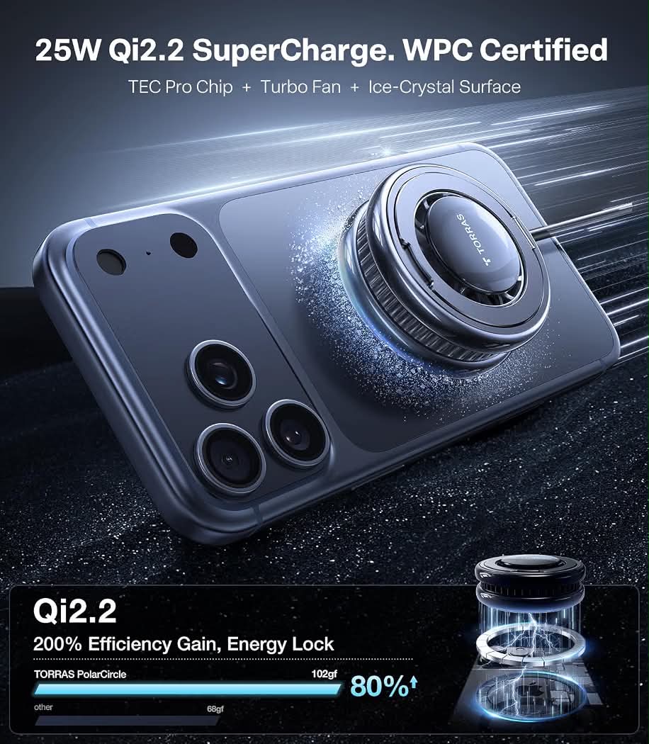 TORRAS PolarCircle Qi2.2 25W Magnetic Wireless Charger & Phone Cooler- OPEN BOX/NEW