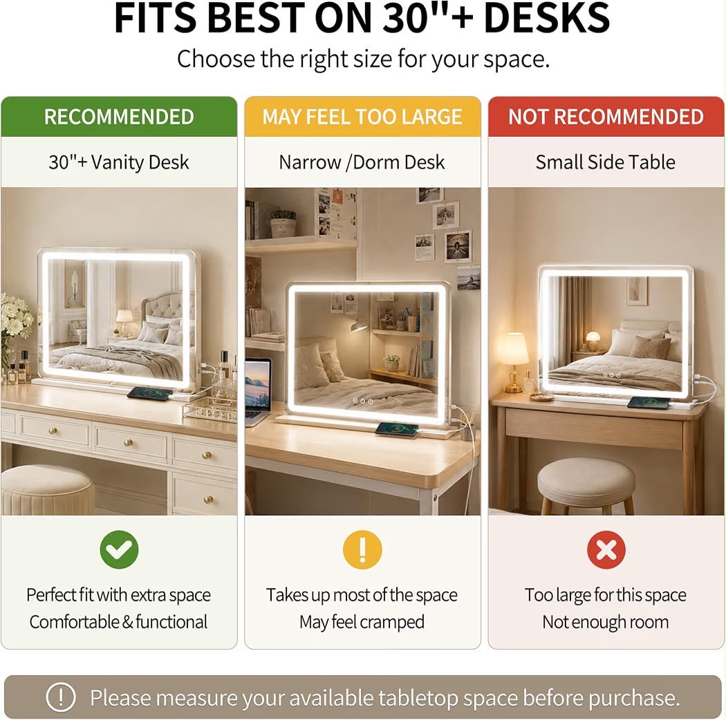 ROLOVE 23x18" Large Vanity Mirror with Lights, LED Makeup Mirror, 10X Magnification, Dimmable Touch Control, Wall Mount or Tabletop, White