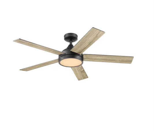 Harbor Breeze Camden 52-in Matte Black Indoor Ceiling Fan with Light Remote (5-Blade)