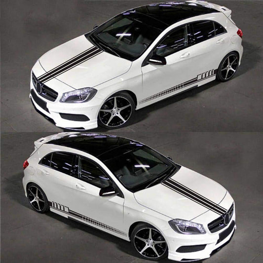 Universal Car Racing Stripe Decal Kit- Sport Style Side & Hood Stickers
