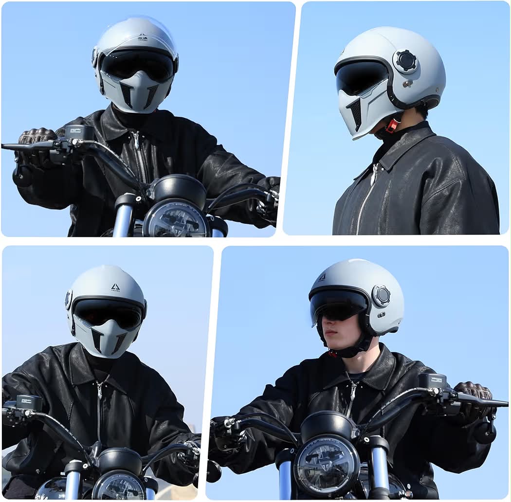 TRIANGLE Convertible Full Face Motorcycle Helmet DOT Approved for Men Women, Multi-Configuration 3/4 Open Face Street Bike Helmet with Internal Tinted Sunshield, Includes Storage Bag, size: XL