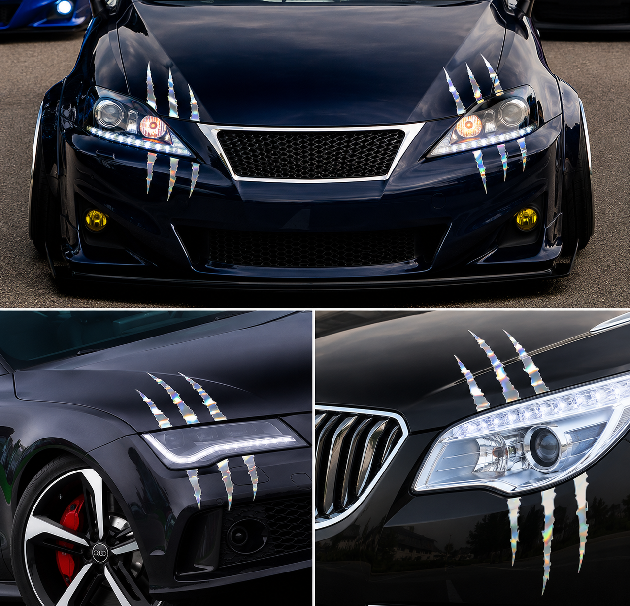 Auto Car Stickers Reflective Monster Claw Scratch Marks Headlight Bumper Sticker Waterproof Decal for Truck, Cars, SUV's, Motorcycle, Scooters, Different Designs