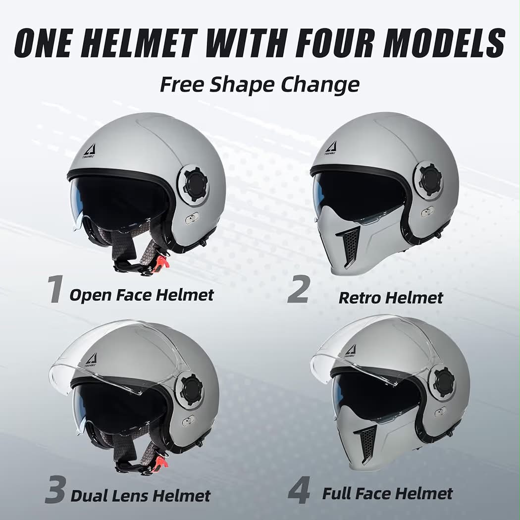 TRIANGLE Convertible Full Face Motorcycle Helmet DOT Approved for Men Women, Multi-Configuration 3/4 Open Face Street Bike Helmet with Internal Tinted Sunshield, Includes Storage Bag, size: XL