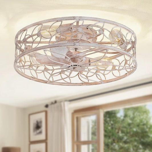 LEDIARY 23" Caged Ceiling Fan with Light, Flush Mount Fandalier with Remote