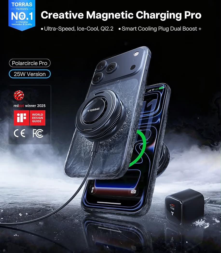 TORRAS PolarCircle Qi2.2 25W Magnetic Wireless Charger & Phone Cooler- OPEN BOX/NEW