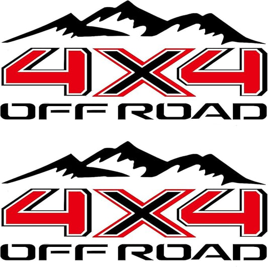 4X4 Offroad with Mountains Decal Stickers 2Pcs, Truck Decal Sticker Auto Decoration Accessories Compatible for Trucks, SUV's, Cars. ATV's, Scooters