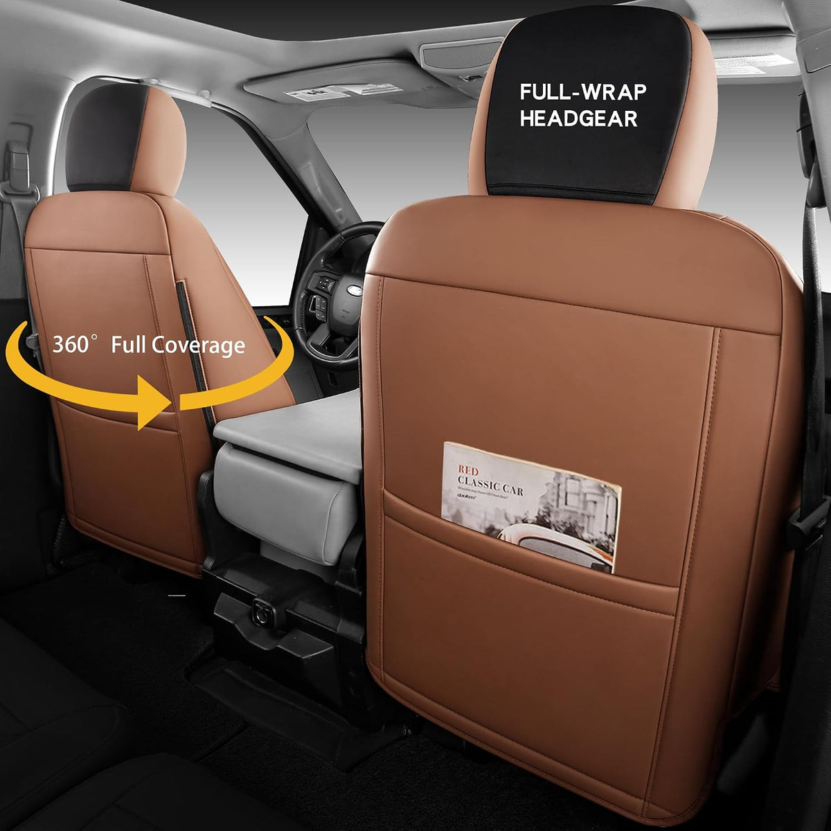 F150 Seat Covers, Napa Leather, Custom fit 2015-2026 F150 XLT XL Super Crew and 2017-2026 F250 F350 F450 XLT XL Super Duty Crew Cab(Full Set, Brown)