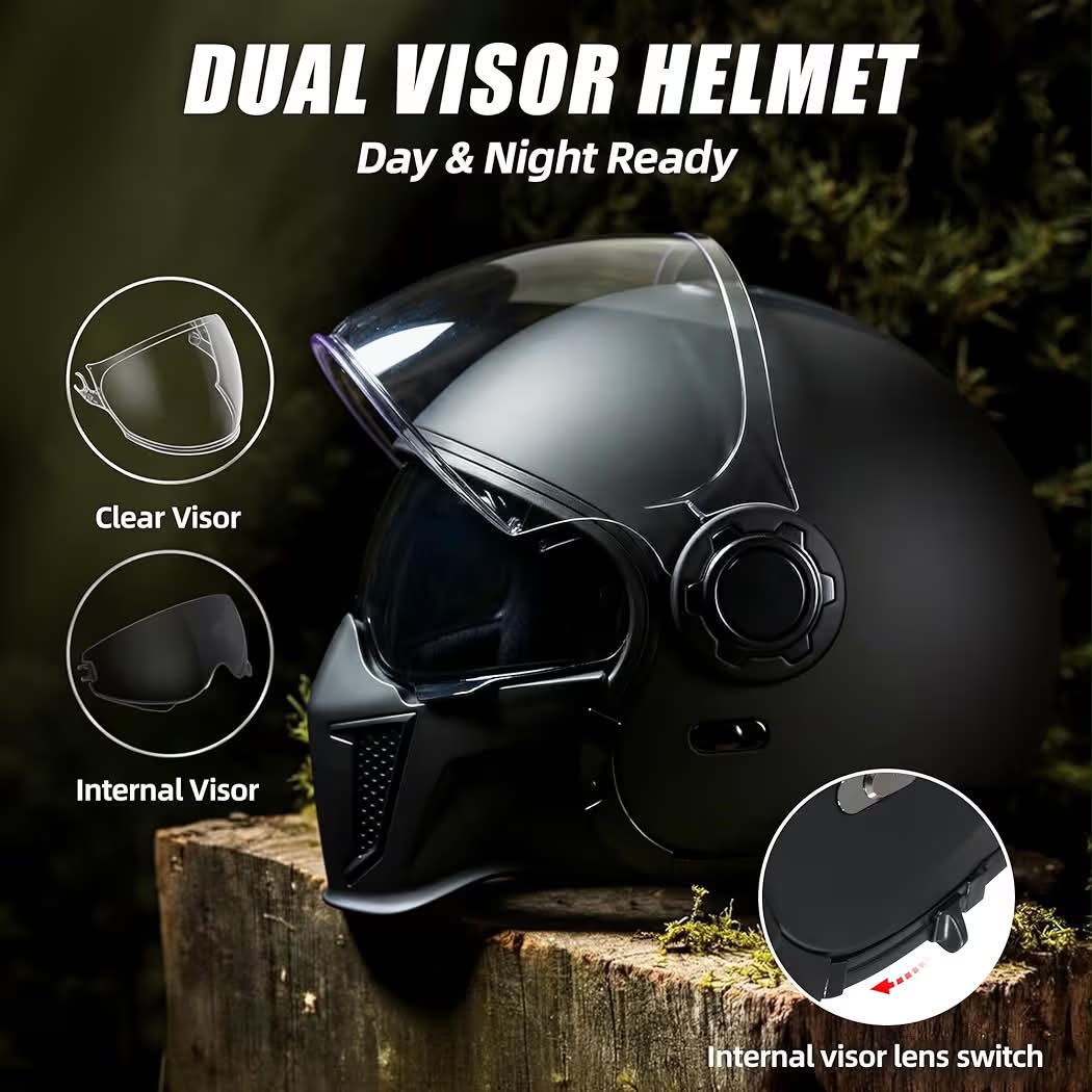TRIANGLE Convertible Full Face Motorcycle Helmet DOT Approved for Men Women, Multi-Configuration 3/4 Open Face Street Bike Helmet with Internal Tinted Sunshield, Includes Storage Bag, size: XL