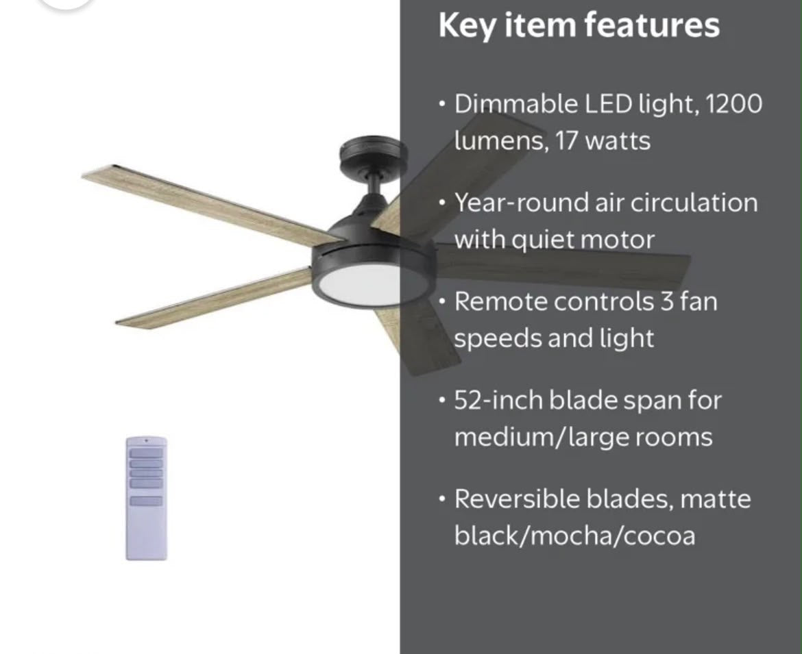 Harbor Breeze Camden 52-in Matte Black Indoor Ceiling Fan with Light Remote (5-Blade)