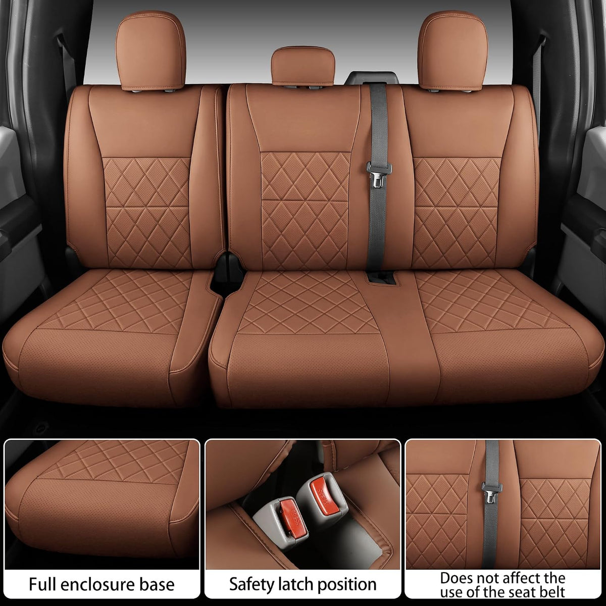 F150 Seat Covers, Napa Leather, Custom fit 2015-2026 F150 XLT XL Super Crew and 2017-2026 F250 F350 F450 XLT XL Super Duty Crew Cab(Full Set, Brown)