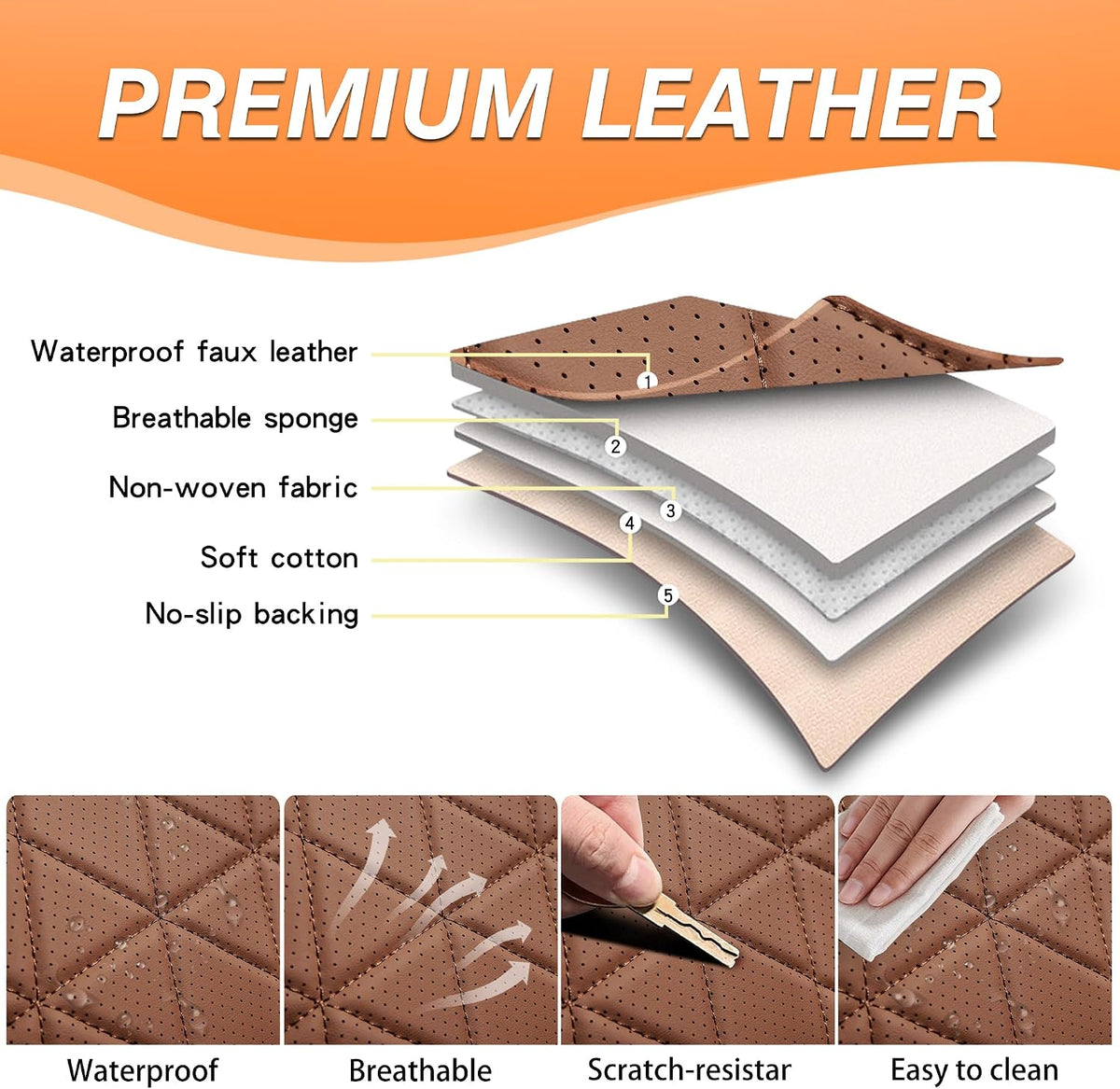 F150 Seat Covers, Napa Leather, Custom fit 2015-2026 F150 XLT XL Super Crew and 2017-2026 F250 F350 F450 XLT XL Super Duty Crew Cab(Full Set, Brown)