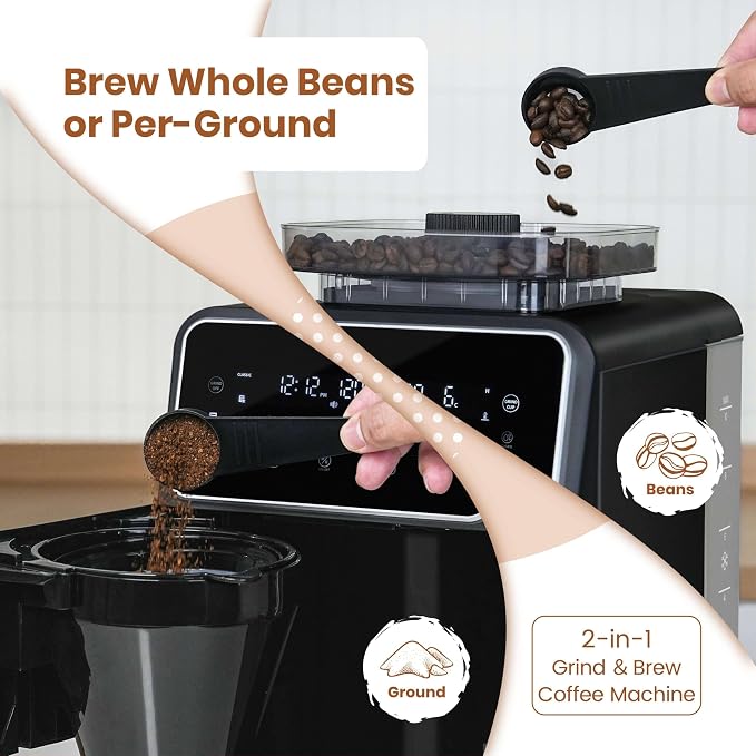 GEVI 10 CUP DRIP COFFEE MAKER WITH BUILT-IN GRINDER GRIND BREW DOTL0 - BLACK