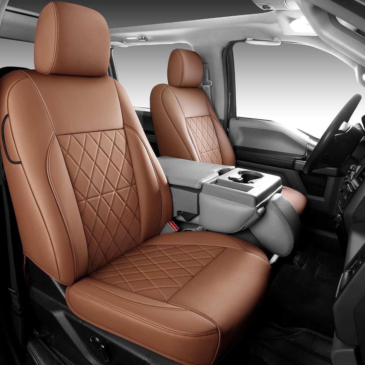 F150 Seat Covers, Napa Leather, Custom fit 2015-2026 F150 XLT XL Super Crew and 2017-2026 F250 F350 F450 XLT XL Super Duty Crew Cab(Full Set, Brown)