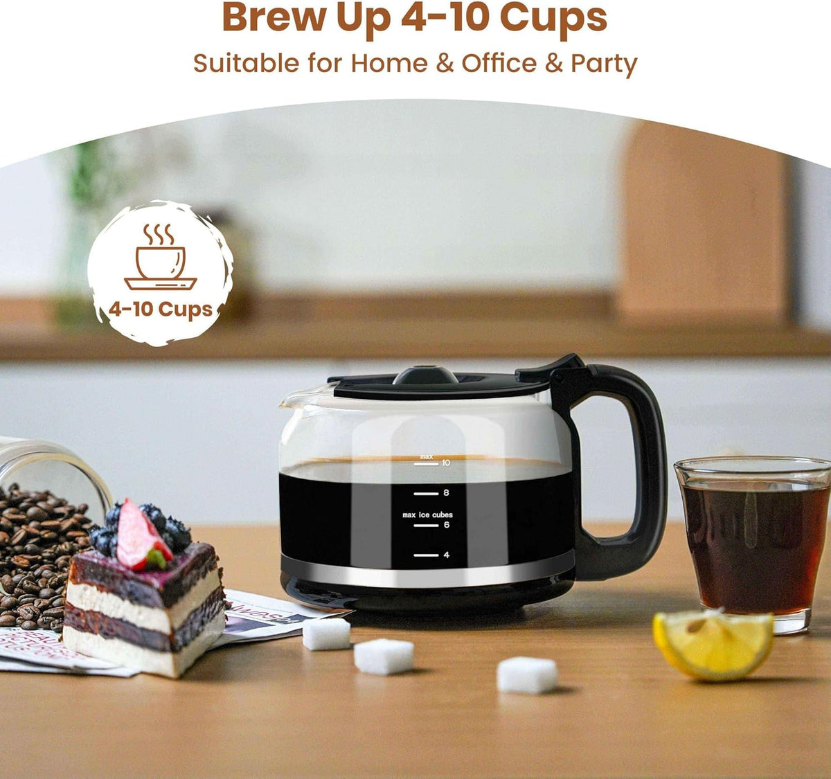 GEVI 10 CUP DRIP COFFEE MAKER WITH BUILT-IN GRINDER GRIND BREW DOTL0 - BLACK