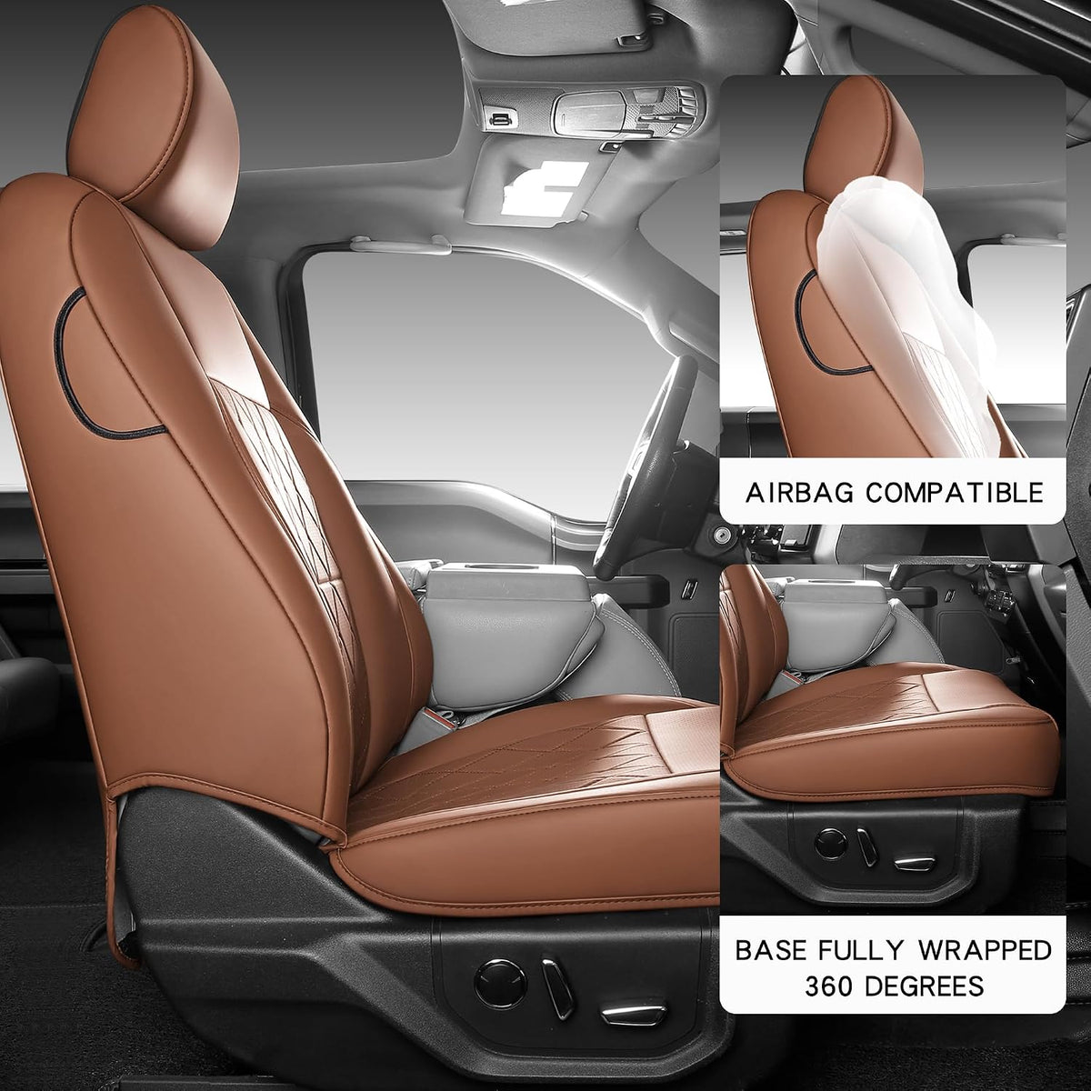 F150 Seat Covers, Napa Leather, Custom fit 2015-2026 F150 XLT XL Super Crew and 2017-2026 F250 F350 F450 XLT XL Super Duty Crew Cab(Full Set, Brown)