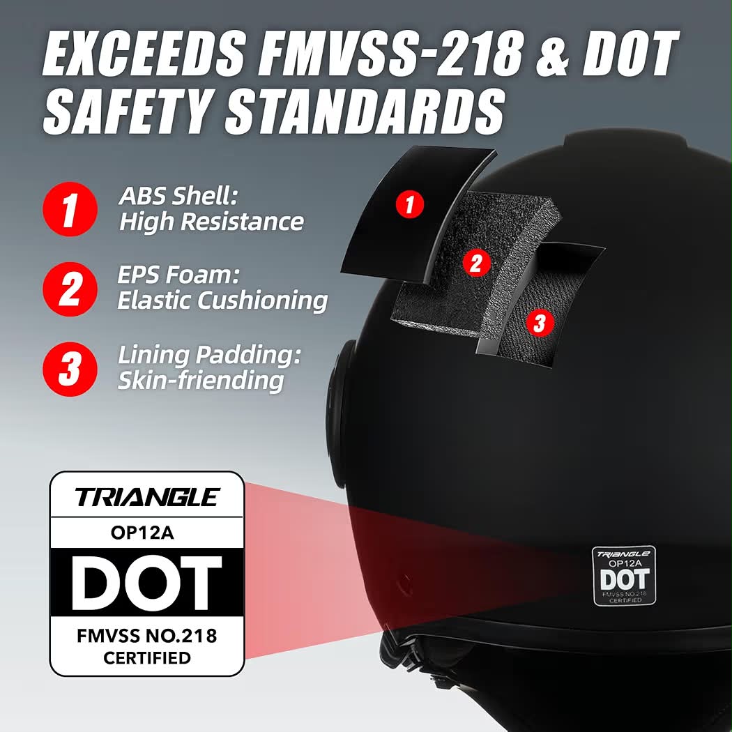 TRIANGLE Convertible Full Face Motorcycle Helmet DOT Approved for Men Women, Multi-Configuration 3/4 Open Face Street Bike Helmet with Internal Tinted Sunshield, Includes Storage Bag, size: XL
