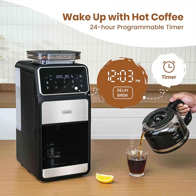 GEVI 10 CUP DRIP COFFEE MAKER WITH BUILT-IN GRINDER GRIND BREW DOTL0 - BLACK