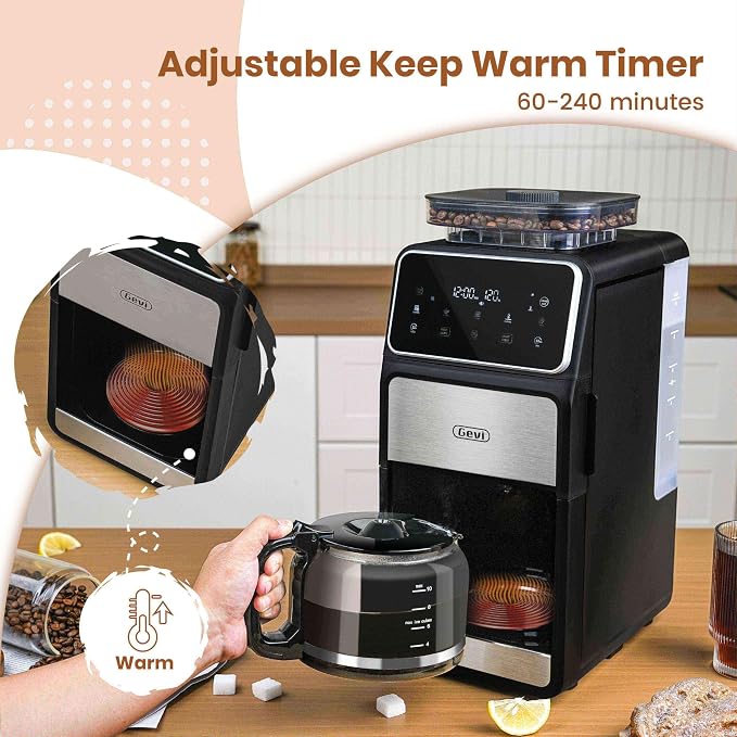 GEVI 10 CUP DRIP COFFEE MAKER WITH BUILT-IN GRINDER GRIND BREW DOTL0 - BLACK
