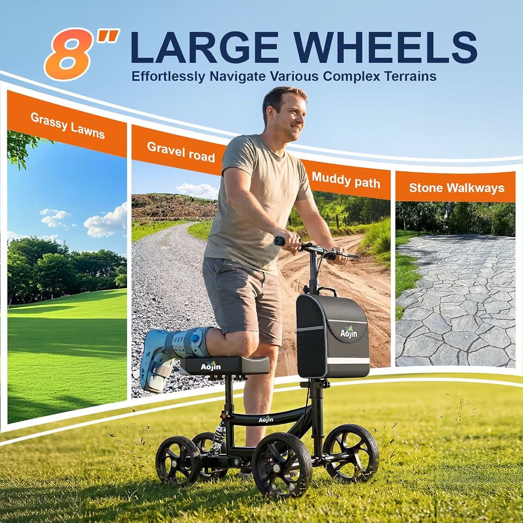 Knee Scooter for Adults 300LB, Foldable Knee Walker, 8” Wheels, Adjustable Height