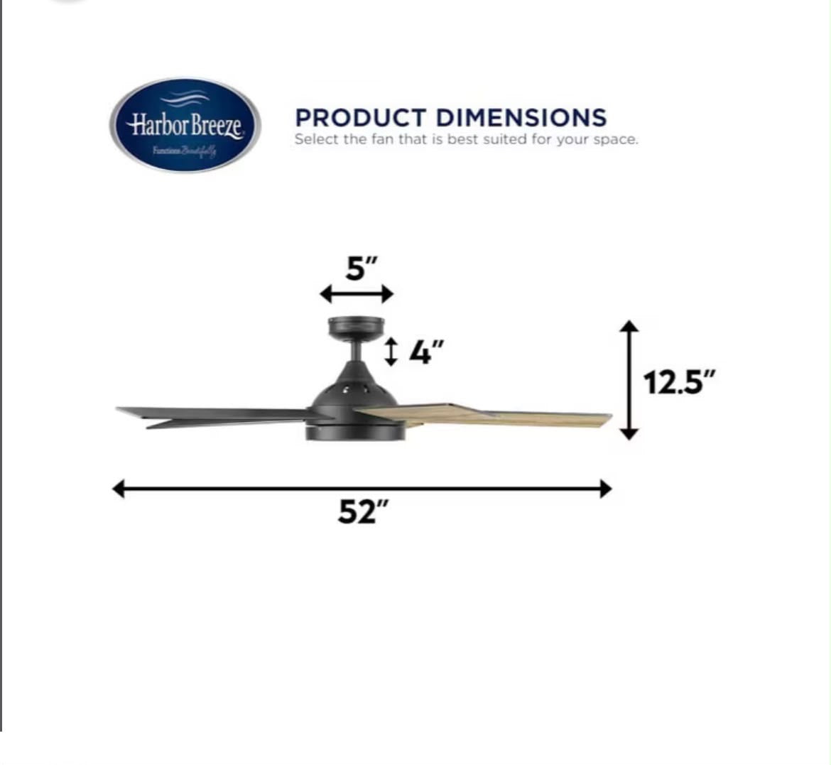 Harbor Breeze Camden 52-in Matte Black Indoor Ceiling Fan with Light Remote (5-Blade)