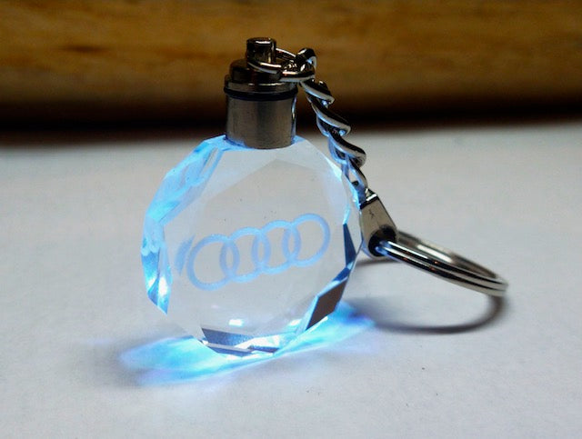 Customized Laser Engraved All Car with Logo Crystal Glass Keychain with Color Changing LED Lights (For Audi)!!