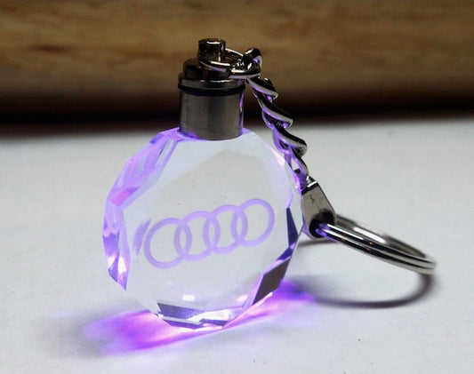 Customized Laser Engraved All Car with Logo Crystal Glass Keychain with Color Changing LED Lights (For Audi)!!