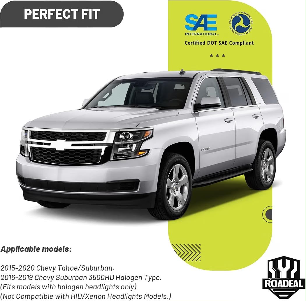 Headlights w/LED DRL for 2015-2020 Chevy Tahoe Suburban Halogen Headlamps Pair