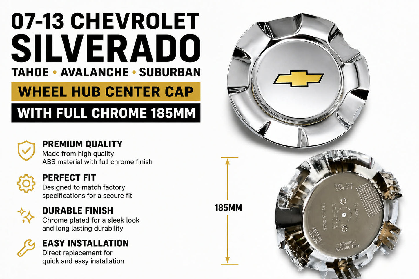 Wheel Center Caps Compatible with Chevy Silverado Tahoe Suburban Multiple Sizes