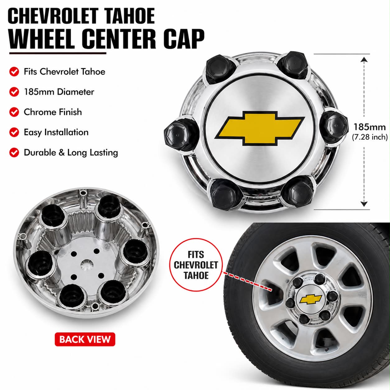 Wheel Center Caps Compatible with Chevy Silverado Tahoe Suburban Multiple Sizes