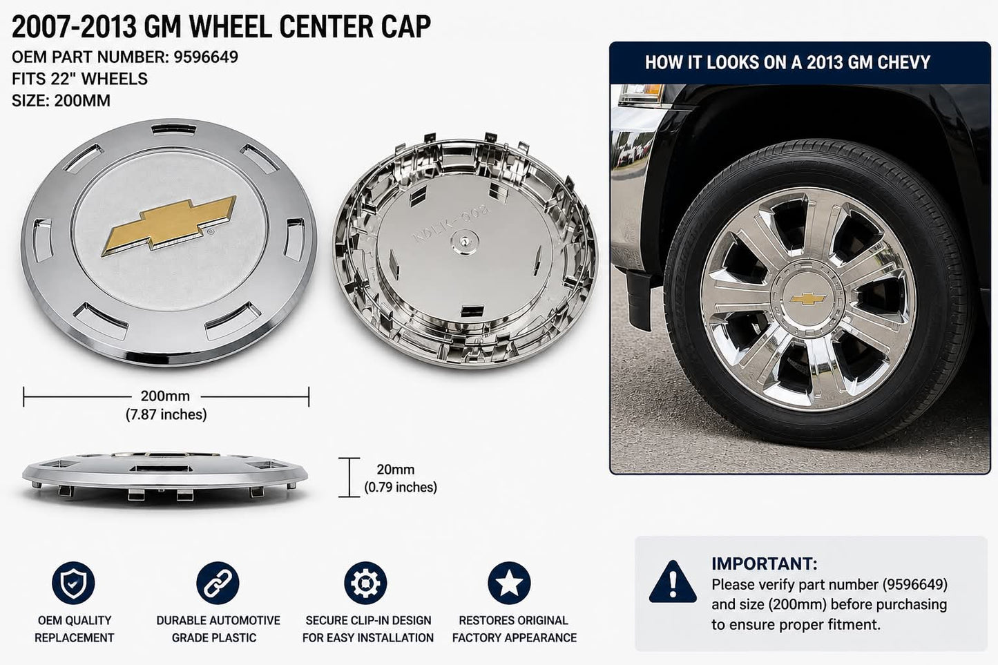 Wheel Center Caps Compatible with Chevy Silverado Tahoe Suburban Multiple Sizes