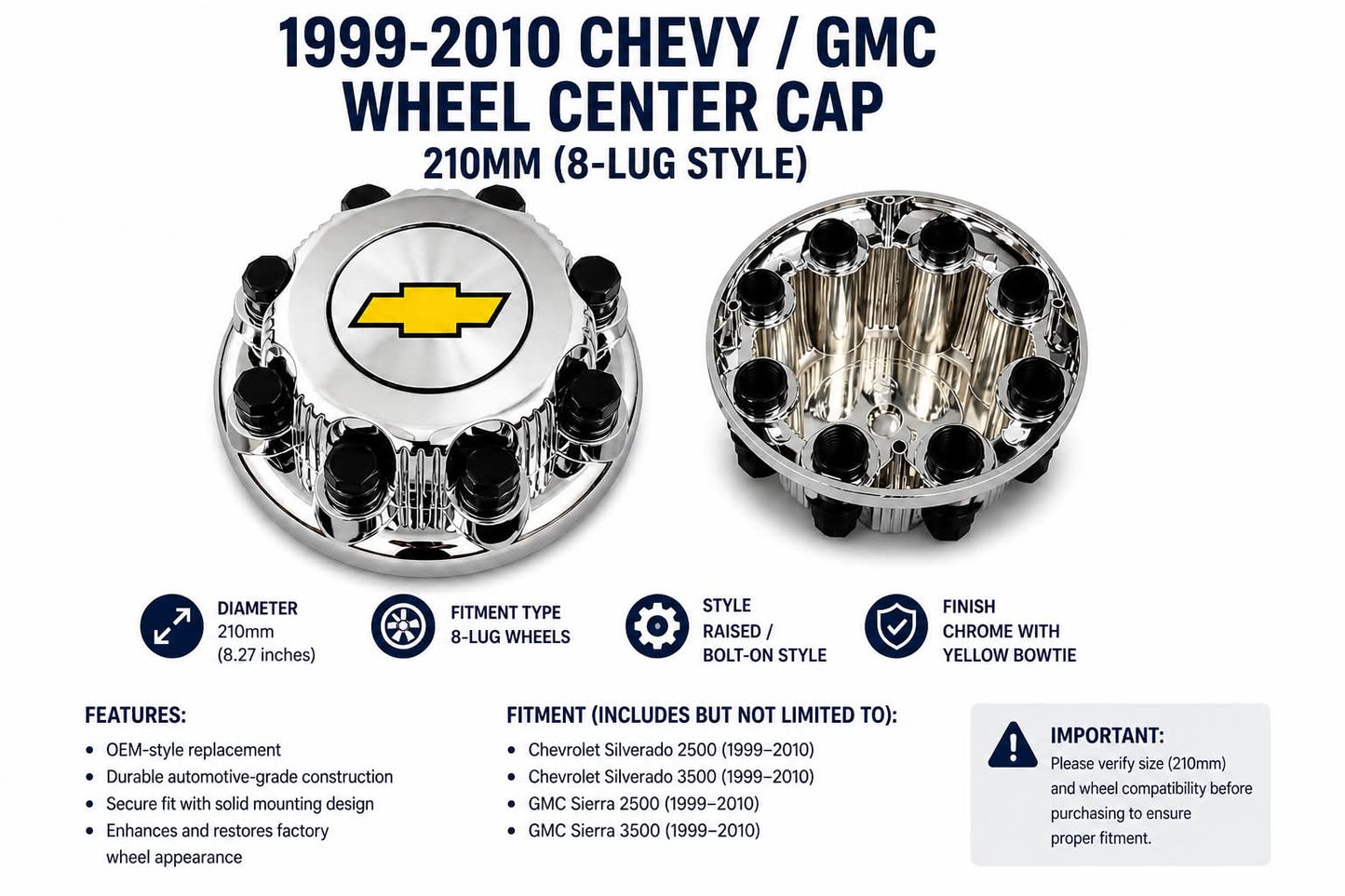 Wheel Center Caps Compatible with Chevy Silverado Tahoe Suburban Multiple Sizes