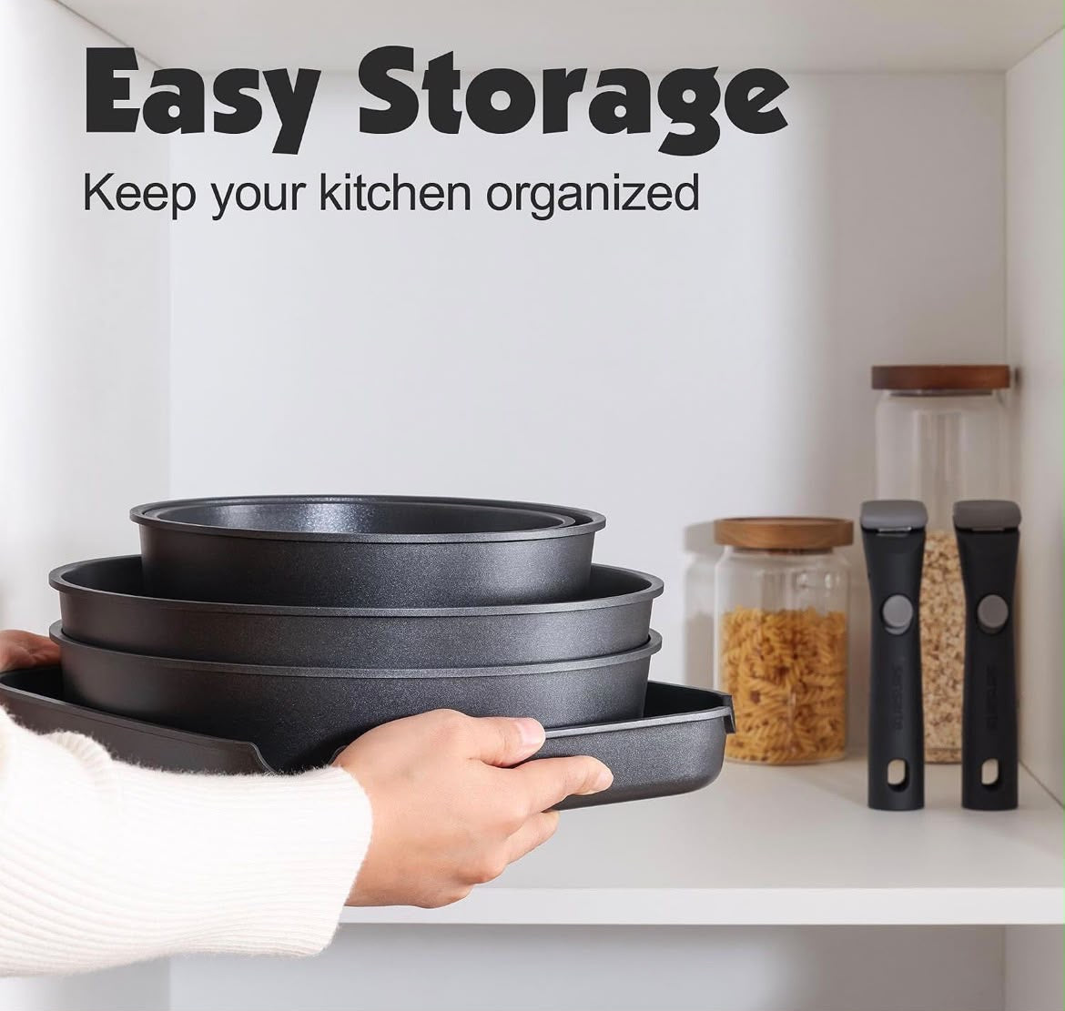 SENSARTE 17 Piece Nonstick Detachable Handle Pots and Pans Set Black