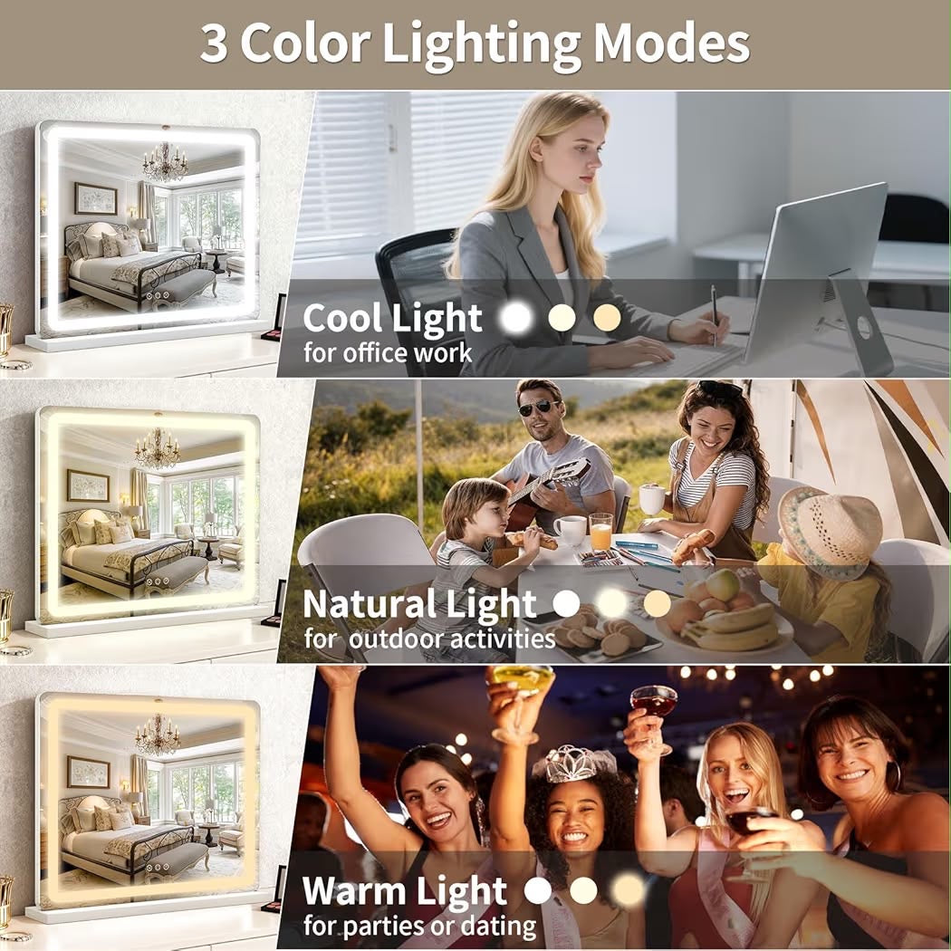 ROLOVE 23x18" Large Vanity Mirror with Lights, LED Makeup Mirror, 10X Magnification, Dimmable Touch Control, Wall Mount or Tabletop, White
