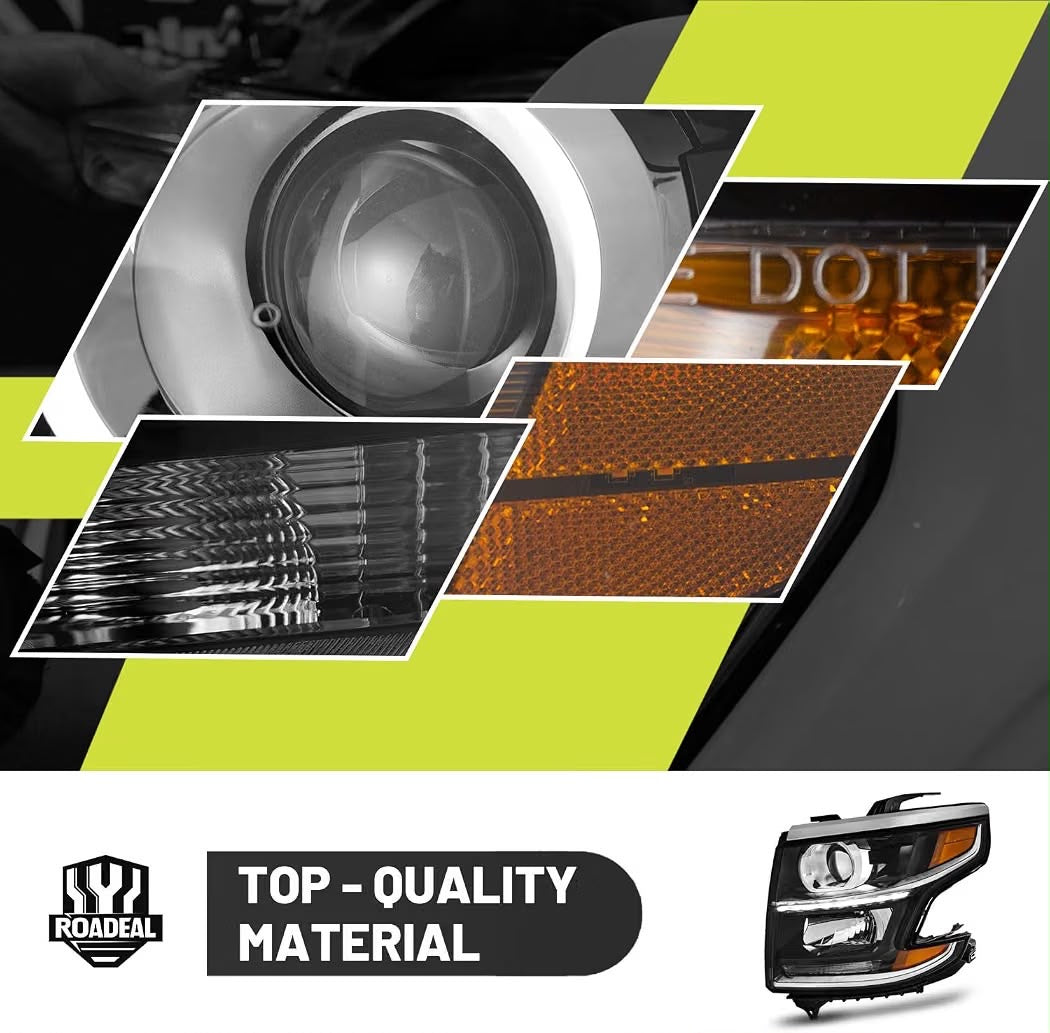 Headlights w/LED DRL for 2015-2020 Chevy Tahoe Suburban Halogen Headlamps Pair