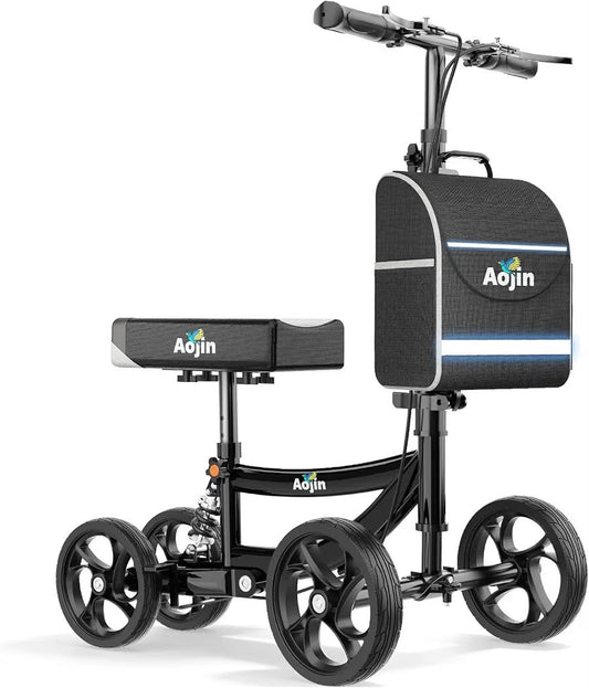 Knee Scooter for Adults 300LB, Foldable Knee Walker, 8” Wheels, Adjustable Height