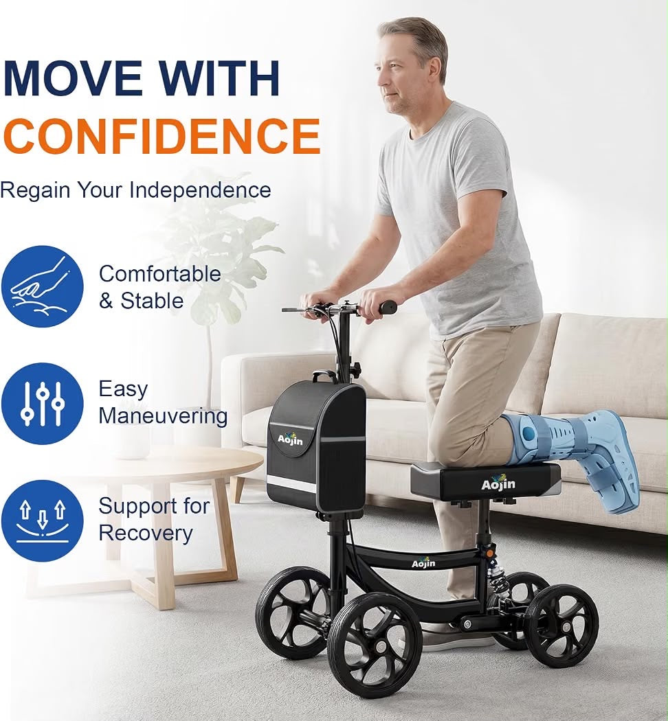 Knee Scooter for Adults 300LB, Foldable Knee Walker, 8” Wheels, Adjustable Height