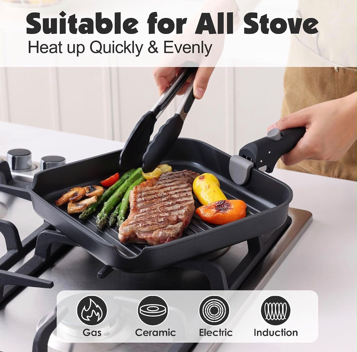 SENSARTE 17 Piece Nonstick Detachable Handle Pots and Pans Set Black
