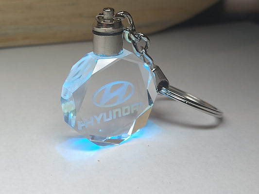 Customized Laser Engraved All Car with Logo Crystal Glass Keychain with Color Changing LED Lights (For Hyundai)!!