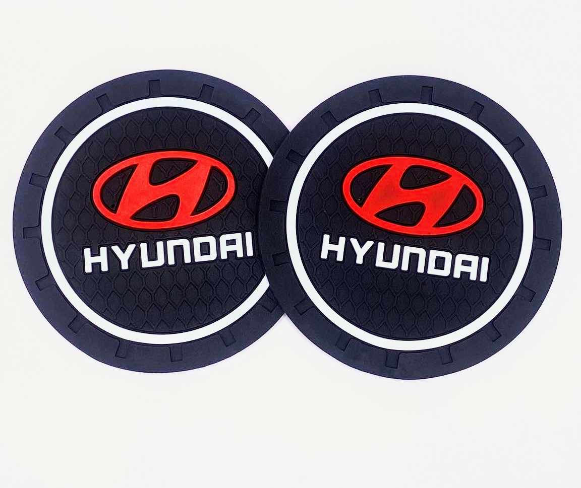 2PCS Car Cup Holder Coaster, 2.75 Inch Carbon Fiber Cup Holder Insert Coaster Pad, Non-Slip Embedded Cup Mat, Universal Car Interior Accessories for Most Vehicles with Car Make Logo